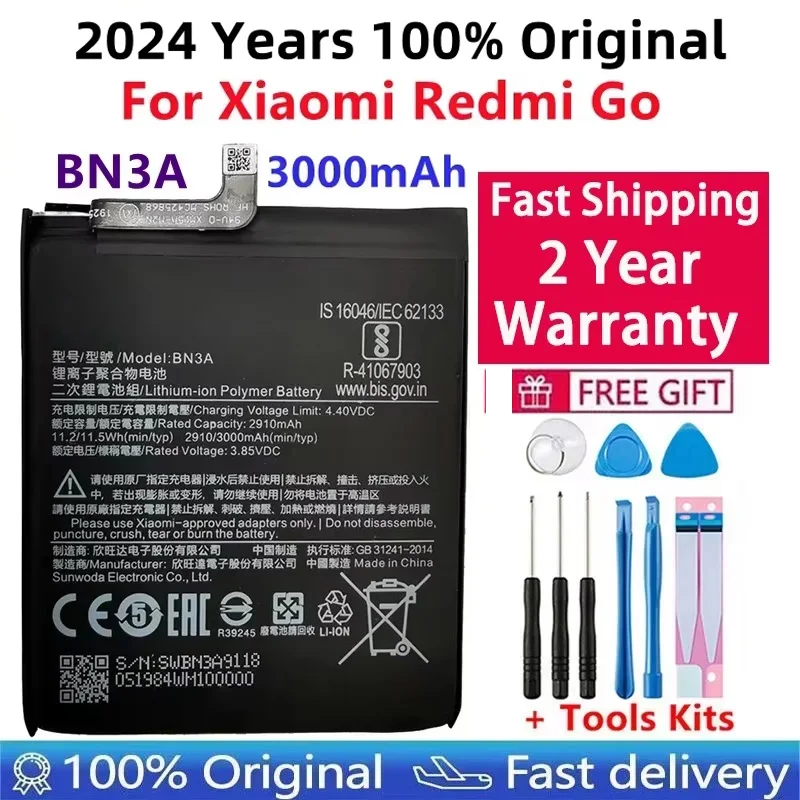 

2024 Years 100% Original BN3A 3000mAh Battery For XiaoMi Redmi Go BN3A Batterie Accumulator Smart Phone Battery