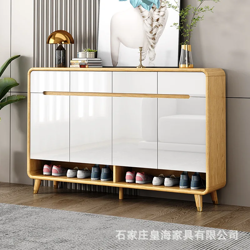 

Nordic shoe cabinet, entrance cabinet, simple modern solid wood leg, large capacity balcony storage cabinet, locker at home door