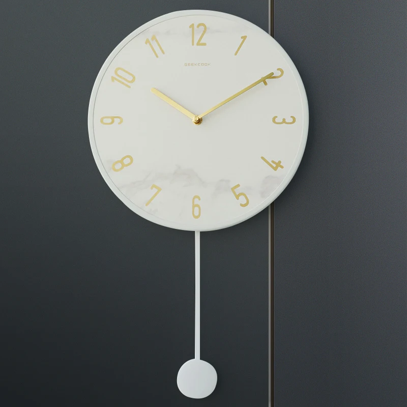 

Light luxury household silent wall clock Nordic simple rock slab clock Modern wall hanging swing living room clock No punching