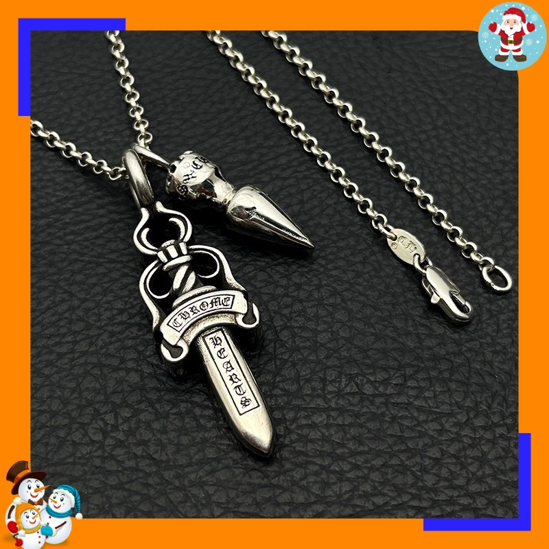 Premium Sword Bullet Double Pendant Necklace Men's and Women's Couples Birthday Gift American Niche Personality Classic