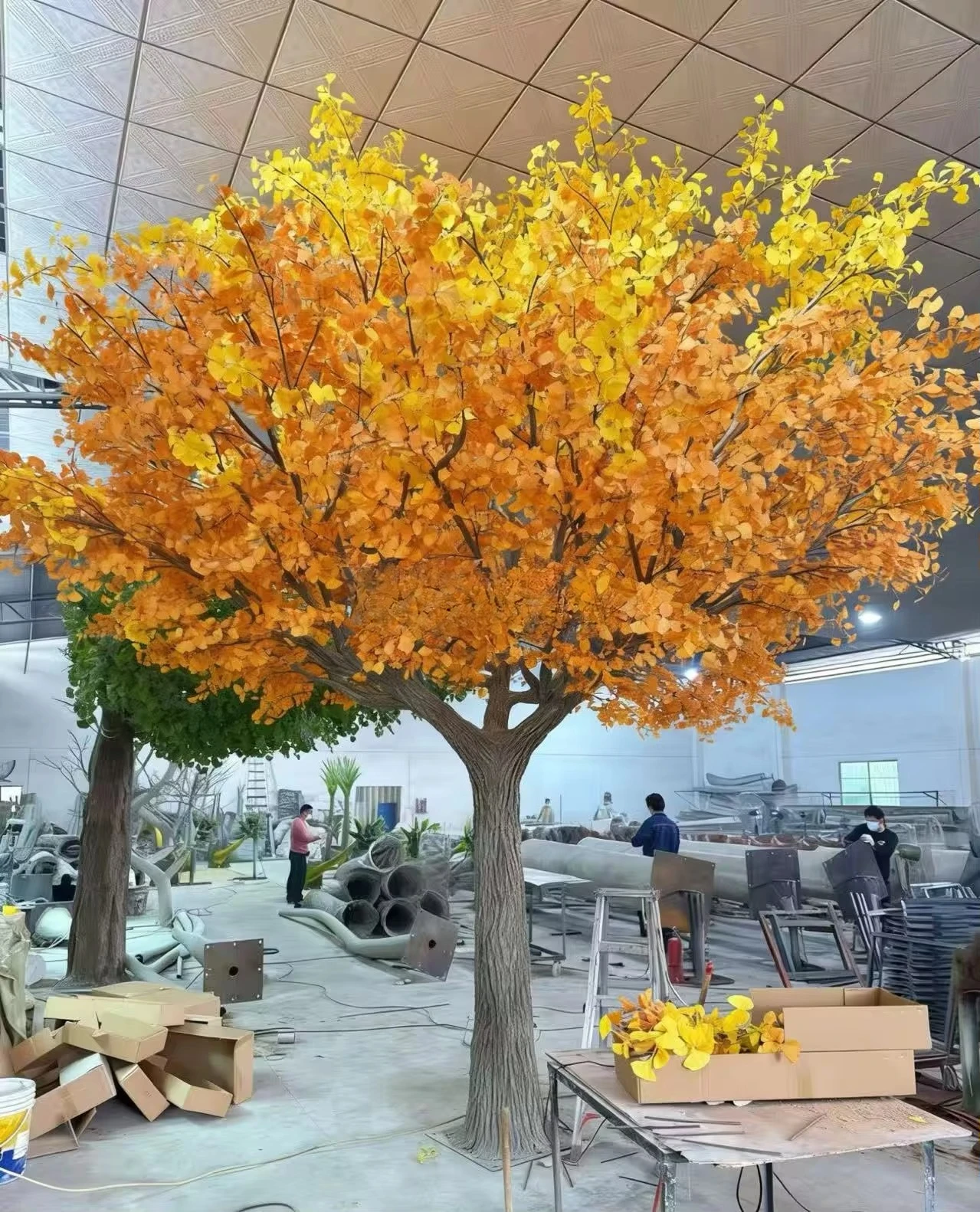 #￥Jumei Custom Size Fiberglass Artificial Ginkgo Tree Lifelike Eco-friendly 4m Long-Lasting Indoor/Outdoor for Commercial