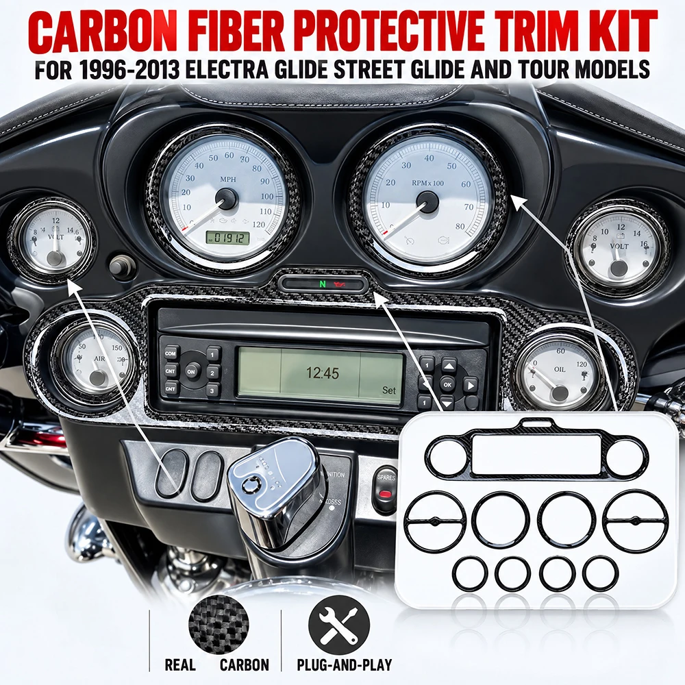 Carbon Fiber Motorcycle Stereo Accent Speedometer Speaker Trim Ring case for Harley Electra Glide Street Glide and Tour Models