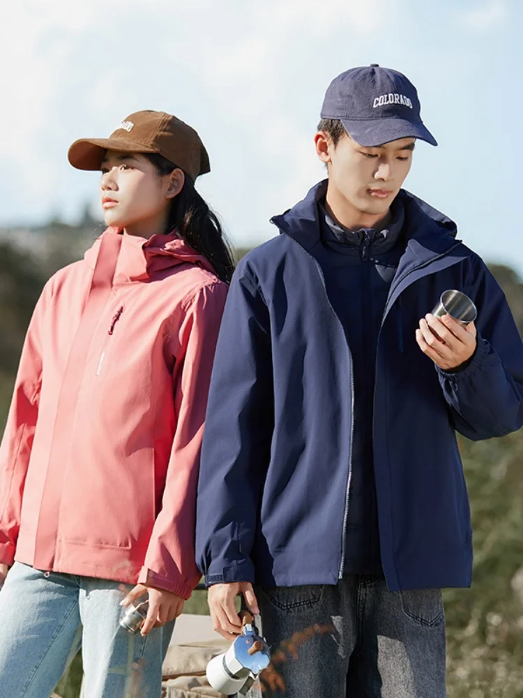 

High-End Winter Outdoor Jaet Fabric ex Detachable down Inner Liner Tee-In-One Couples Sle Polyester Fiber Coat