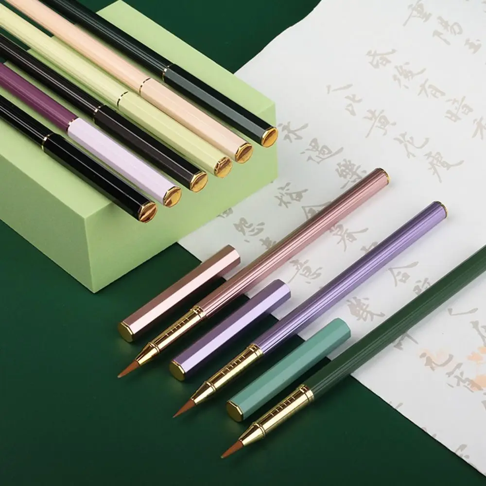 Pluma estilográfica portátil tipo escritura pequeña pelo suave bloque pequeño pinceles de caligrafía varilla de Metal 2,6 bolsa de tinta pluma de caligrafía pintura