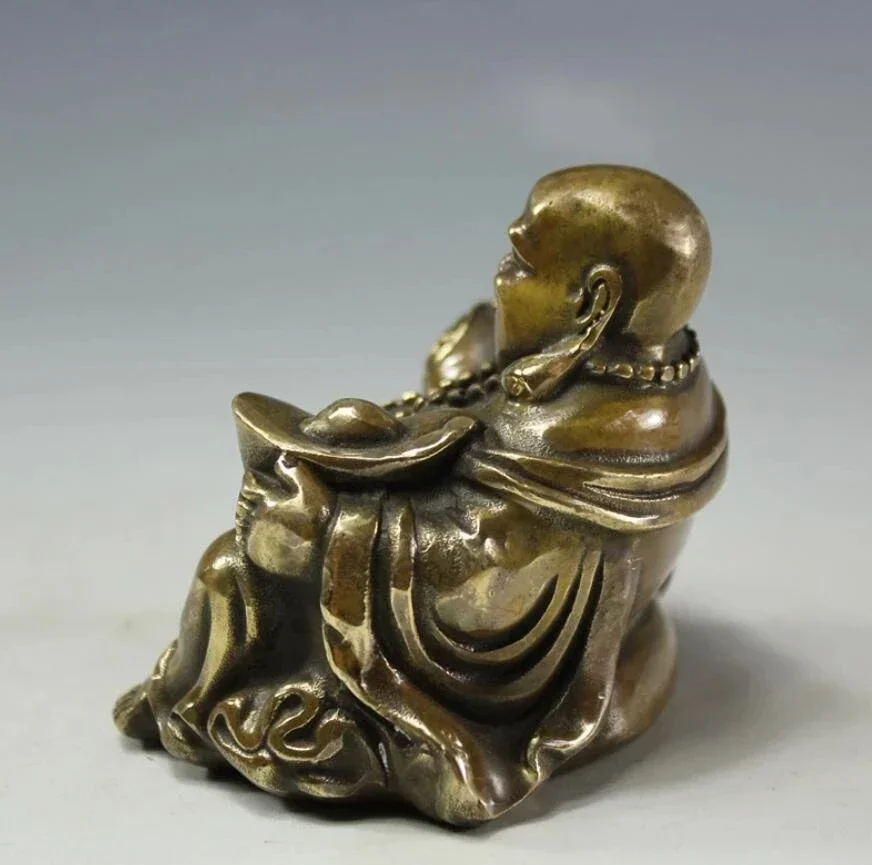 Pure copper Maitreya Buddha Laughing Buddha brass casting car body protection Buddha crafts home furnishings