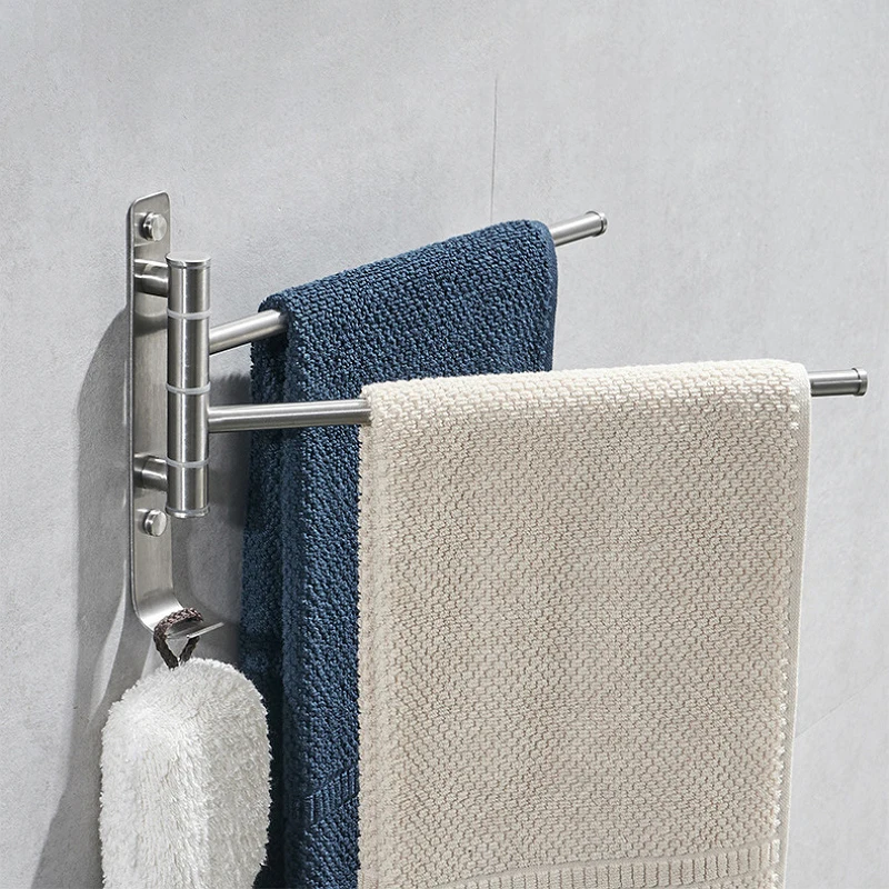 

Towel Holder Rack Stainless Steel 180° Swivel Towel Bar Foldable Swing Arm Hanger 2/3/4 Bar Storage Organizer Bathroom Accessory