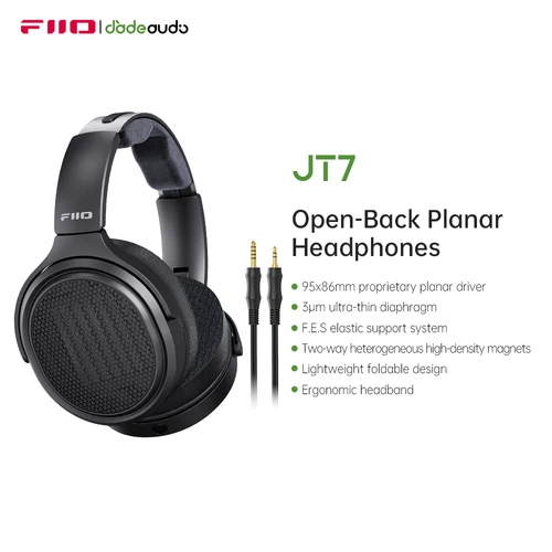 Imagen 1 del producto FiiO JT7 Auriculares para audiófilos magnéticos planos sobre la oreja con diseño de controlador plano de 95x86 mm, diadema ajustable, cable de 4,4 mm/3,5 mm