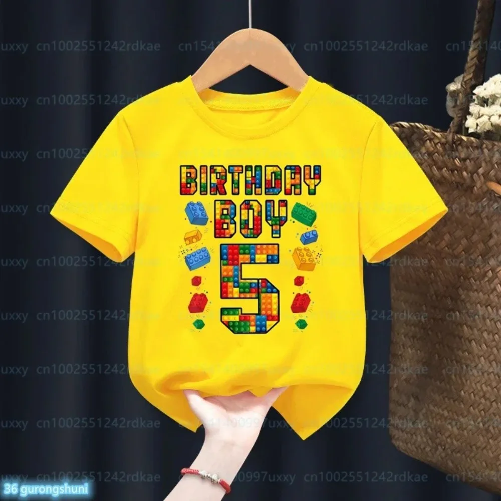 Kawaii Kids 4-9th Birthday Master Builder Block Building Boys Tshirt Birthday Party Dress Cute Children Tshirt Boys Shirt Top