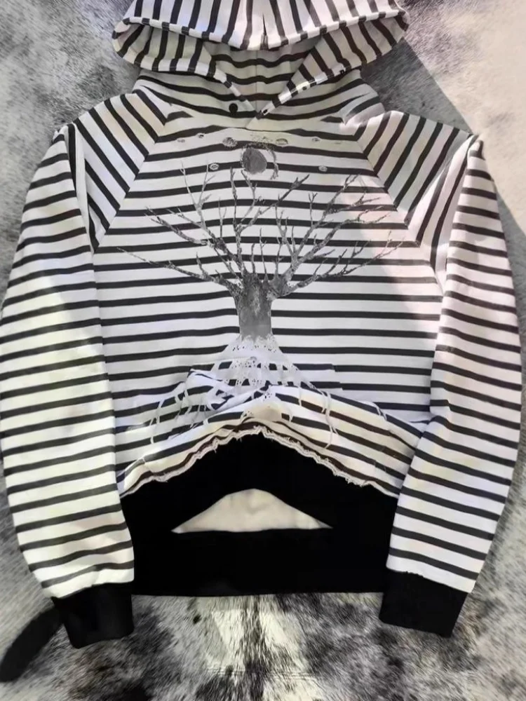 Y2K Harajuku Streetwear Gestreifter Druck Hip Hop Unisex Casual Rundhals Sweatshirt Neues trendiges Loose Fit Fashion Statement Outfit