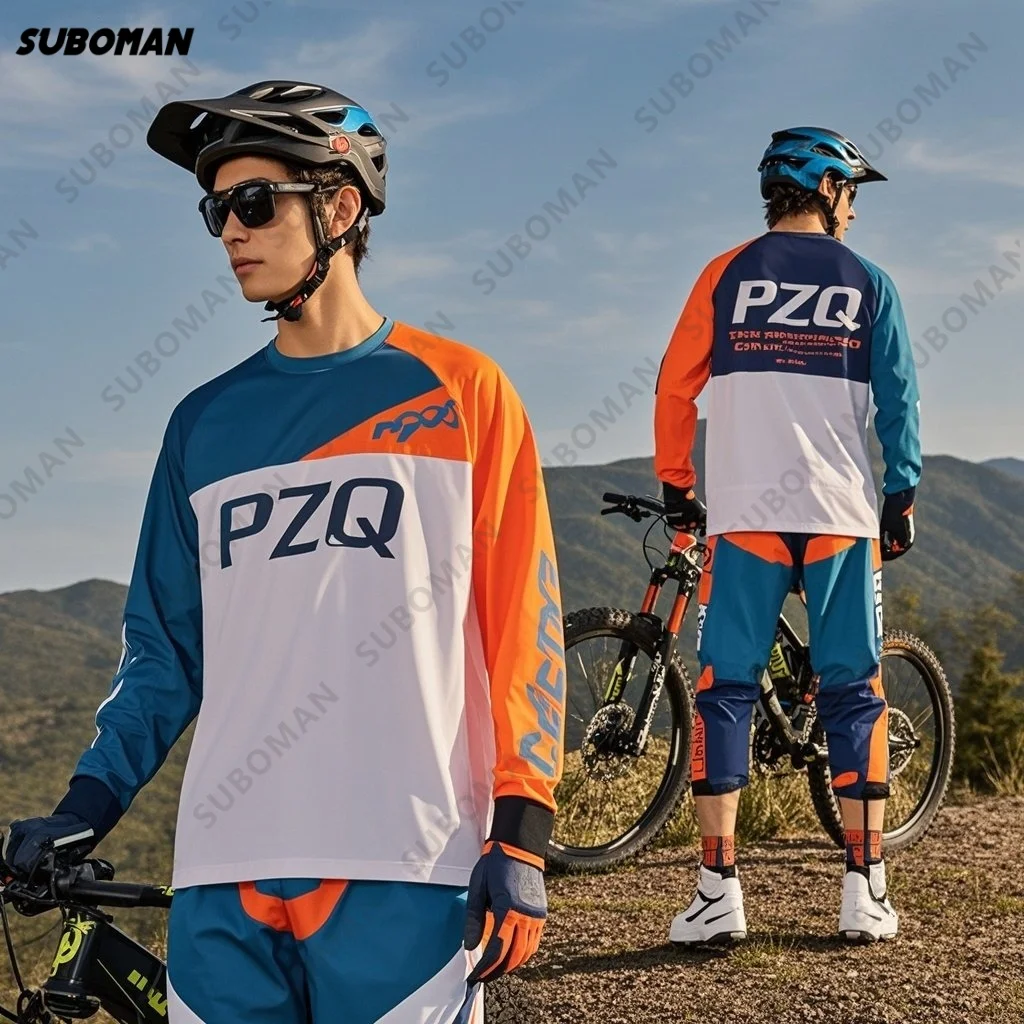 

Новый бренд PZQ с длинным рукавом для мотокросса, горного спуска, майка для беговых лыж, гоночная рубашка, быстросохнущая футболка для горного велосипеда Y2K