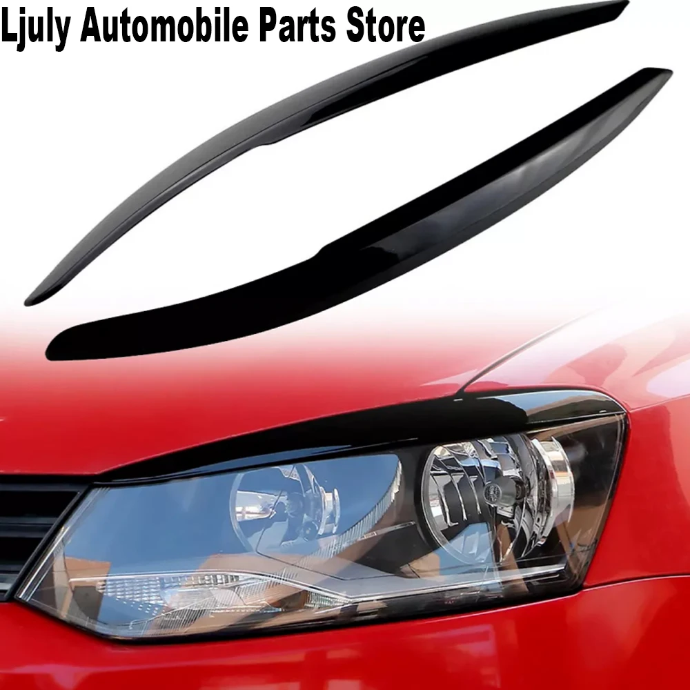

2x Car Head Light Lamp Eyebrow Eyelid ABS Cover Trims Glossy Black For VW Polo Mk5 6R 6C 2010 2011 2012 2013 2014 2015 2016 2017