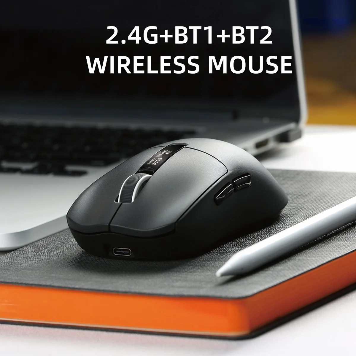 Tri-Mode Wireless Mouse BT1/BT2+2.4Ghz Rechargeable DPI Adjustable 6-Button Ergonomic Computer Mice for Laptop PC Computer