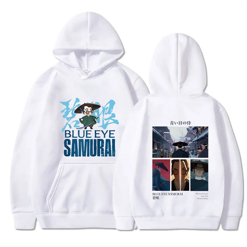 Niedliche Cartoon Blue Eye Samurai Hoodies Manga Kleidung Frauen/Männer mit Tasche übergroße Sweatshirts Winter Fleece O-Neck Sudaderas