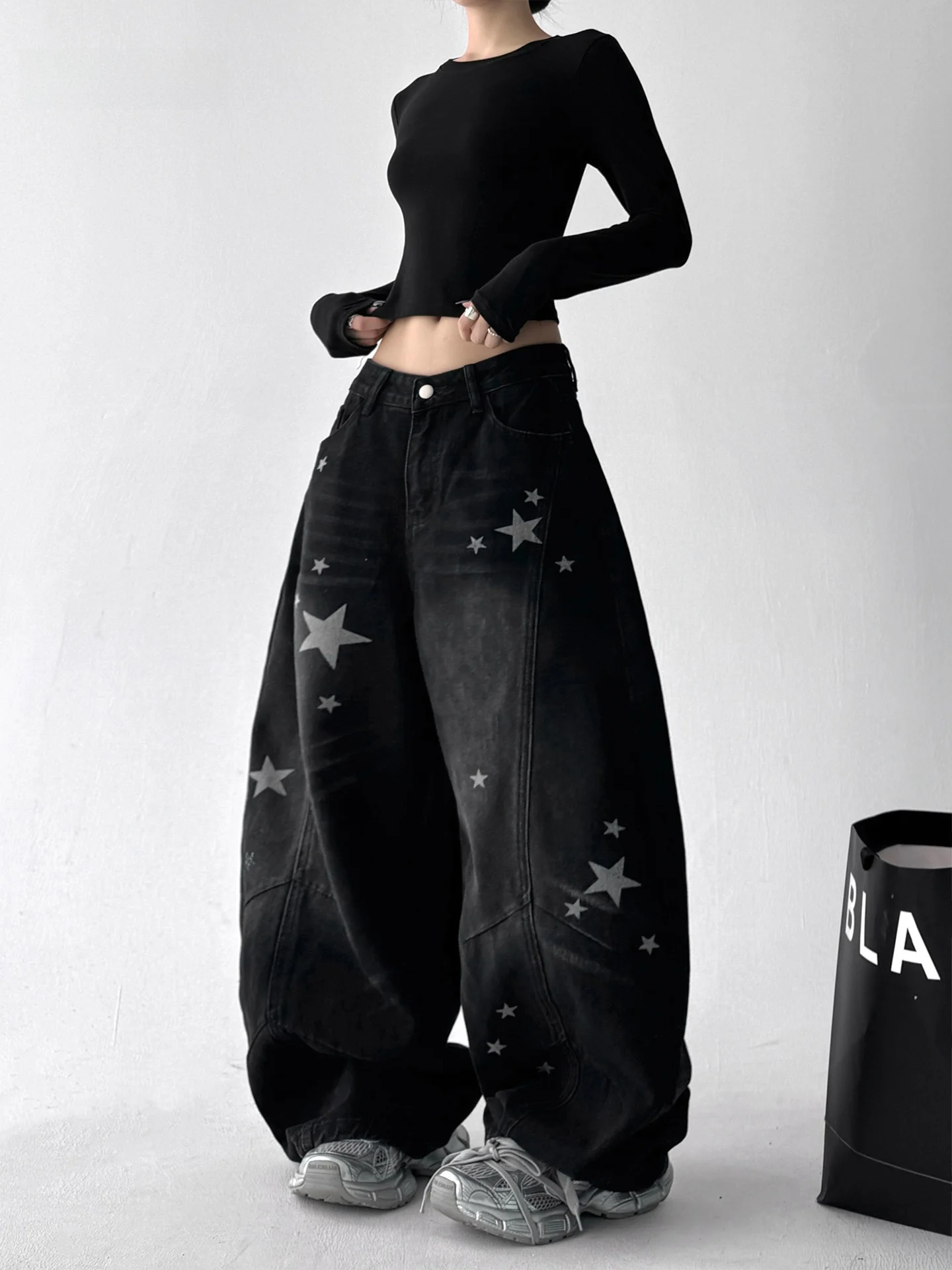 

Тяжелые женские прямые джинсы с высокой талией, повседневные свободные джинсовые брюки, весенне-осенний дизайн с завышенной талией, широкие брюки