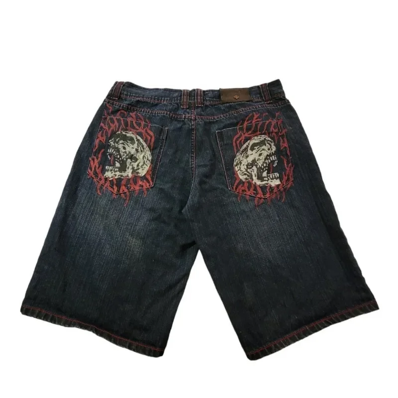 

Skull Dark Goth Popular Oversized Casual Y2k Denim Shorts For Men 2000s American Street Hip-hop Couple Lazy Style Vintage Pants