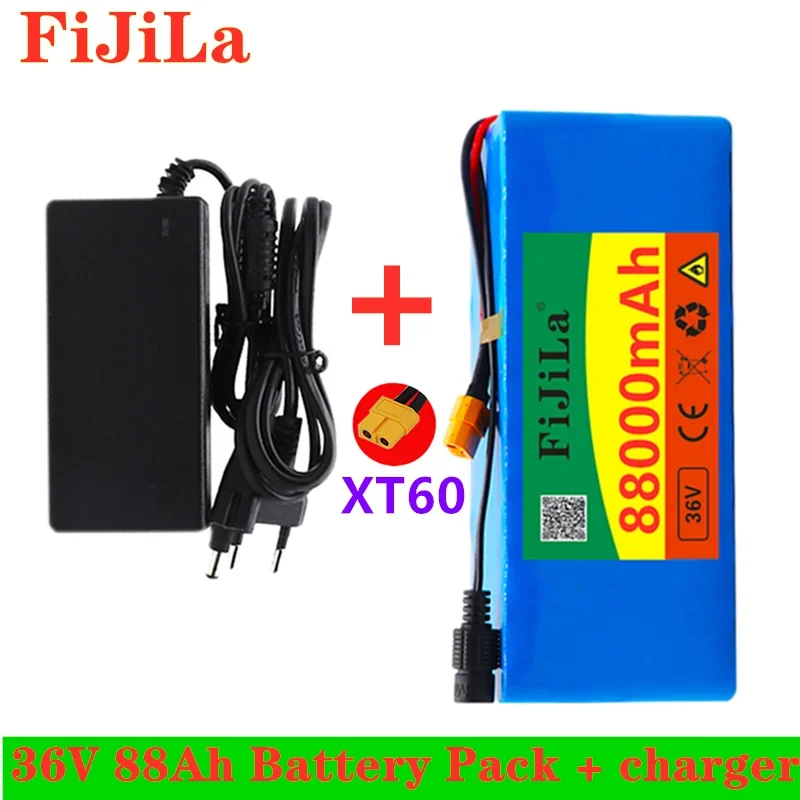 

36V 10S4P 88Ah battery pack 500W high power battery 42V 88000mAh Ebike electric bicycle BMS 42v battery with xt60 plug+charger