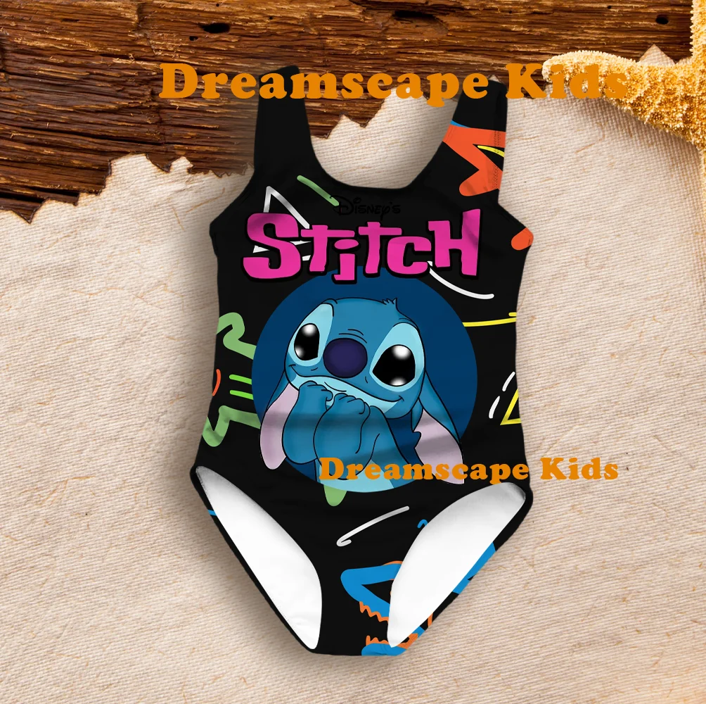 2024 New Style Y2k Disney Stitch Cute Cartoon Illustration 3D Printing Summer Swimsuit Cute Style Girls Swimming Clothes