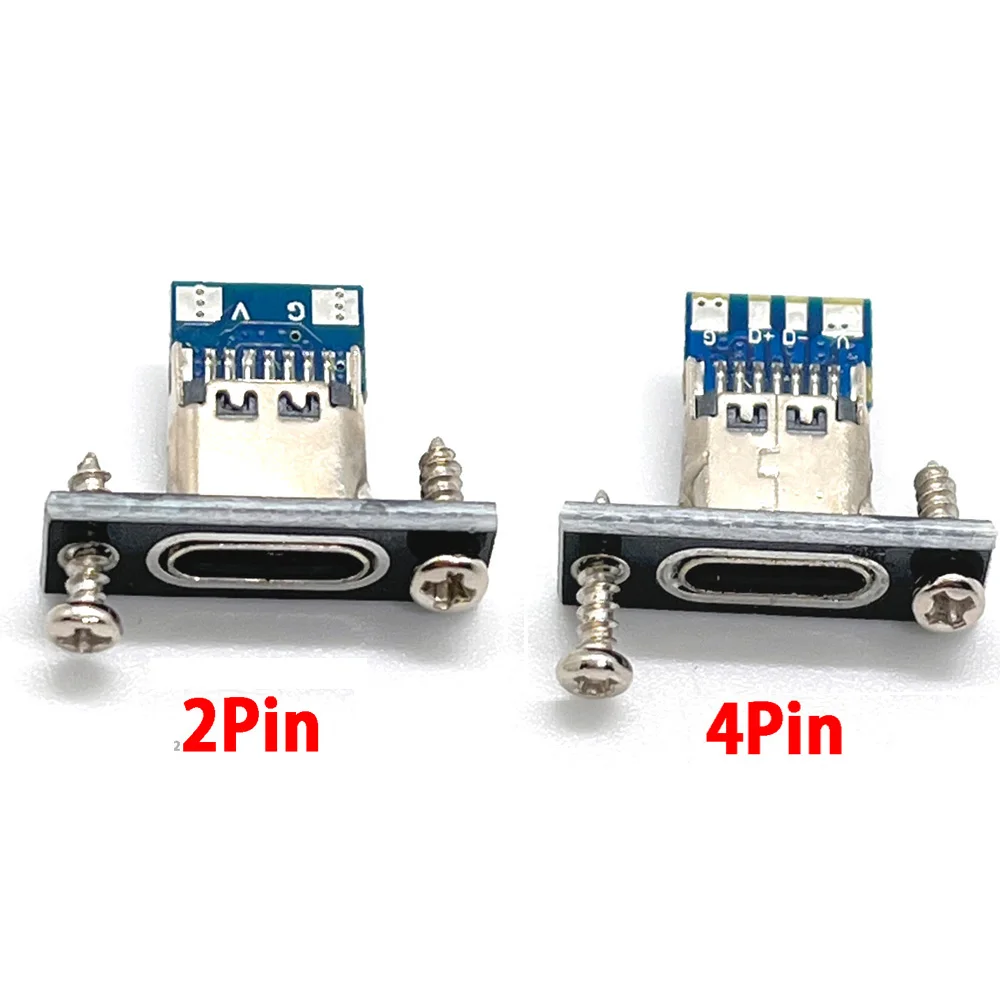 USB Jack Type-C 2Pin 4Pin With Screws Waterproof Strip Line of Solder Joint Female Connector USB Charging Port Socket Connector