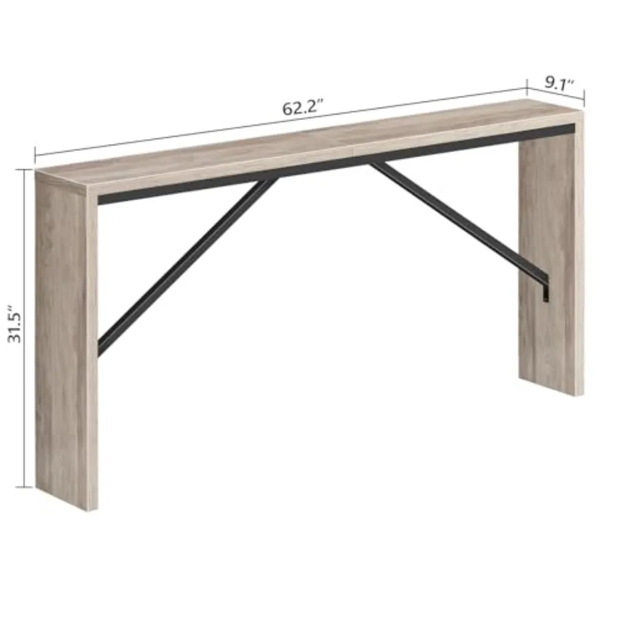 62.2 طاولة وحدة تحكم ضيقة طويلة لخلف الأريكة أو المدخل طاولة طعام على طراز المزرعة مع إطار معدني بزاوية صناعية #3