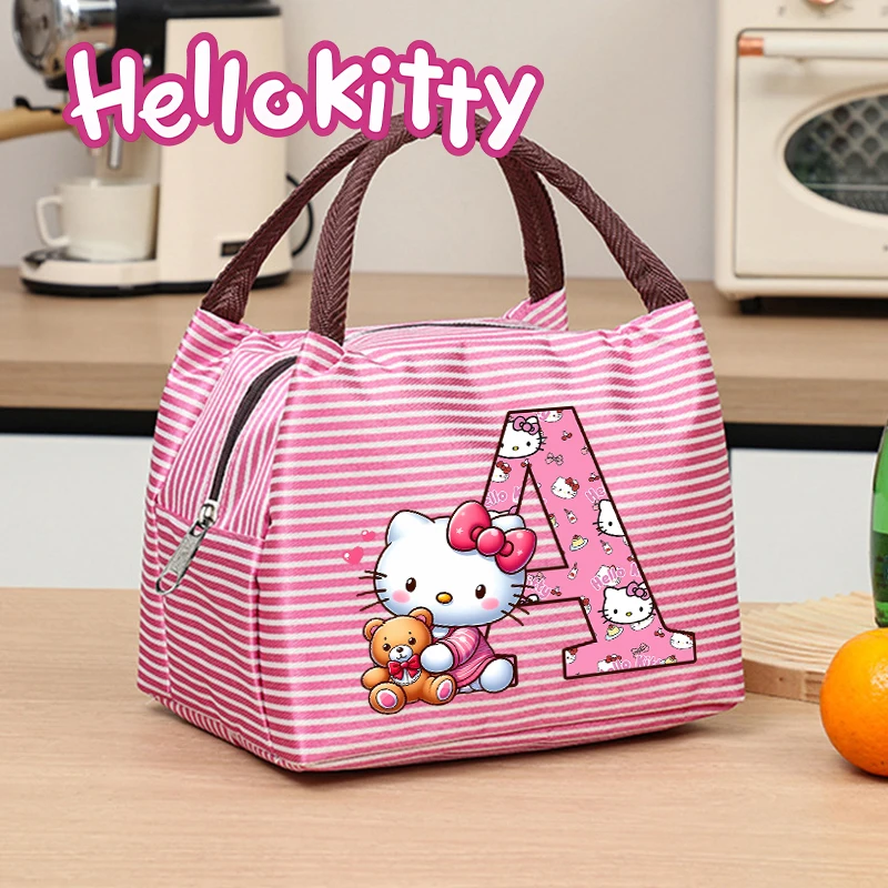 Sanrio Hello Kitty bolsa de almuerzo a rayas estudiante Bento Box carta dibujos animados papel de aluminio bolso aislado bolsa de almacenamiento de alimentos portátil