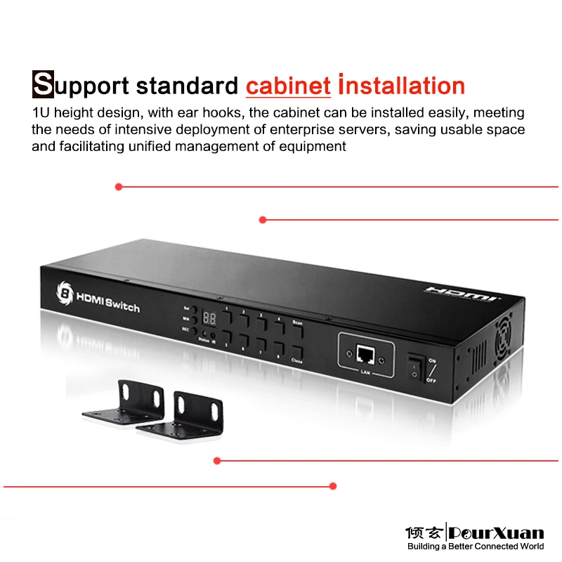 HDMI2.0 Switch 8x1 HDR10 Timed loop automatic Switcher 4K60hz Adapter IR extension  TCP/IP RS232 control 1U rack mount