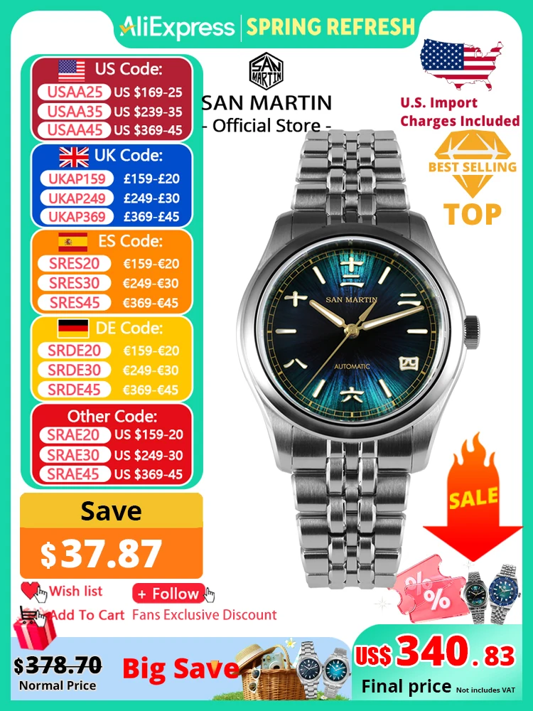 San Martin New 39mm Gada Watch Chinese Style Original Design Sunburst JianZhan Miyota 90S5 Men Dress Automatic Mechanical SN0144