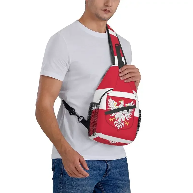Casual Kingdom Of Poland Flag Sling Bag for Travel Hiking Men Crossbody Chest Backpack Shoulder Daypack