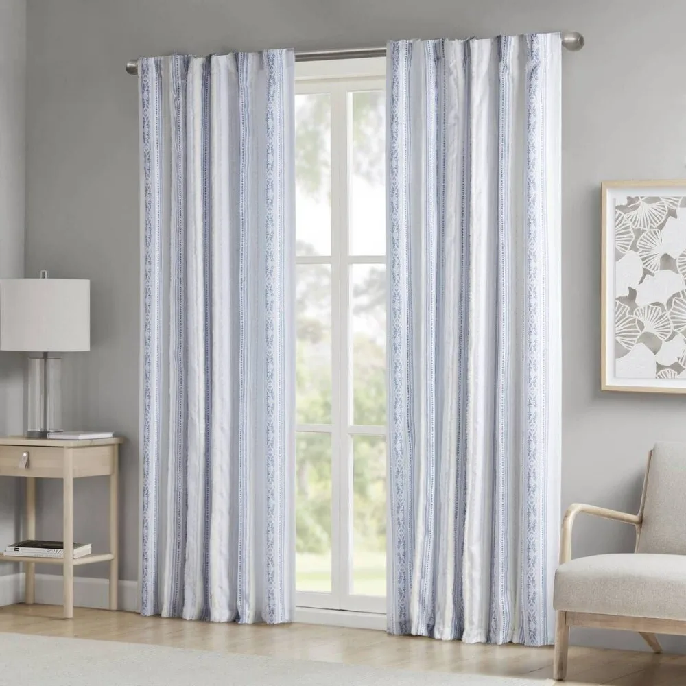 

Poly Printed Curtain Panel with Tufted Stripe and Lining,Poly Printed Curtain Panel