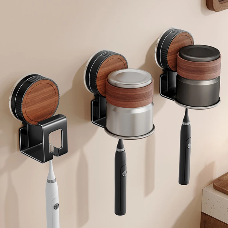 Suction Toothbrush Rack Vintage Bathroom Wall Organizer Reusable Vacuum Suction Holder for Electric Toothbrush & Rinse Cup