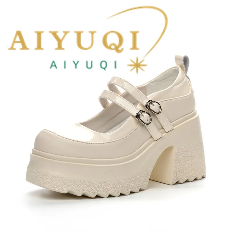 Women Patent Leather Mary Jane Shoes Platform Chunky Heels Non Slip Lolita Ladies Dress Pumps Casual School