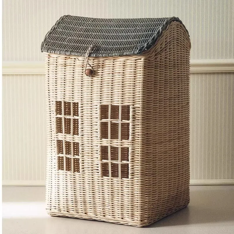 

French Nordic Rattan Storage Basket with Lid, Wicker Box for Clothes, Items, Living Room Organization - Home Decor Storage Box