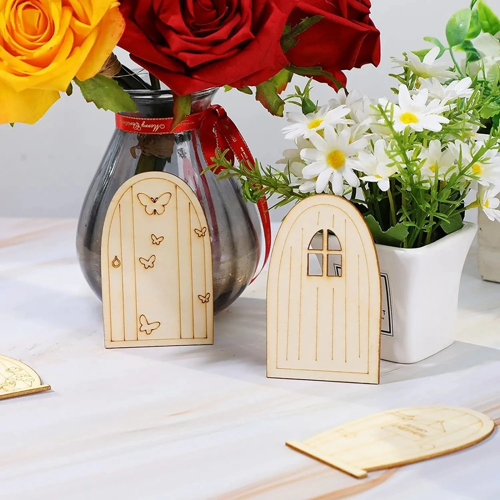 10pcs Wooden Fariy Door Mini Door DIY Painting Ornaments For Home Garden Landscape Decorations Kids Birthday Gifts Supplies