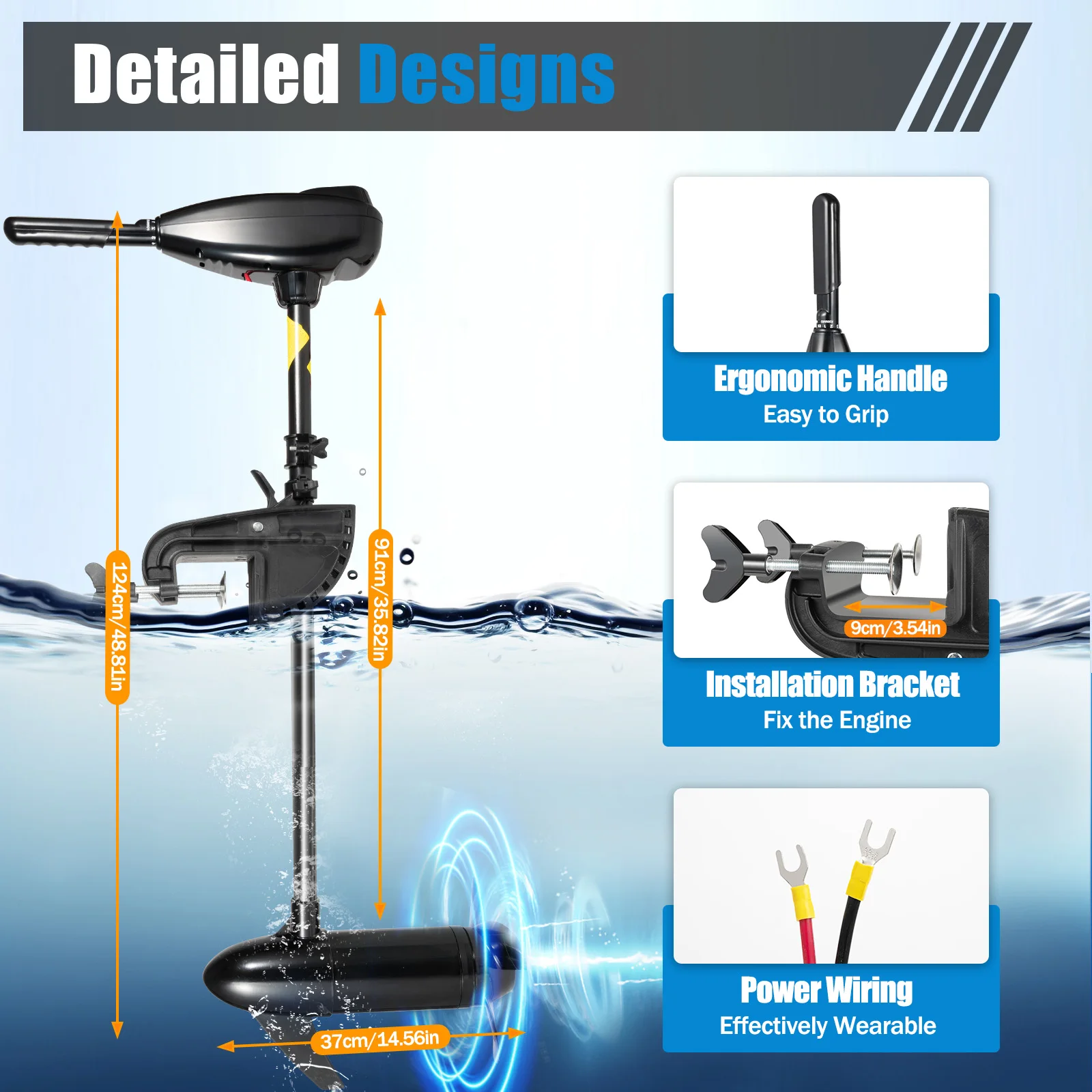 

80LBS Thrust Electric Trolling Motor Engine,1.2HP Heavy Duty Fishing Boat Engine outboard motor 12V for Kayak Inflatable Boats