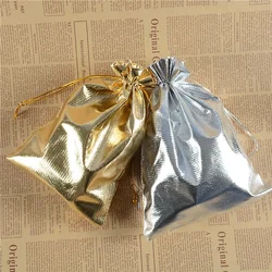 10pcs 9 Sizes (5*7-20*30cm) Gift Bags Gold Silver Color Drawable Organza Pouch Christmas Wedding Gift Jewelry Craft Candy Bags