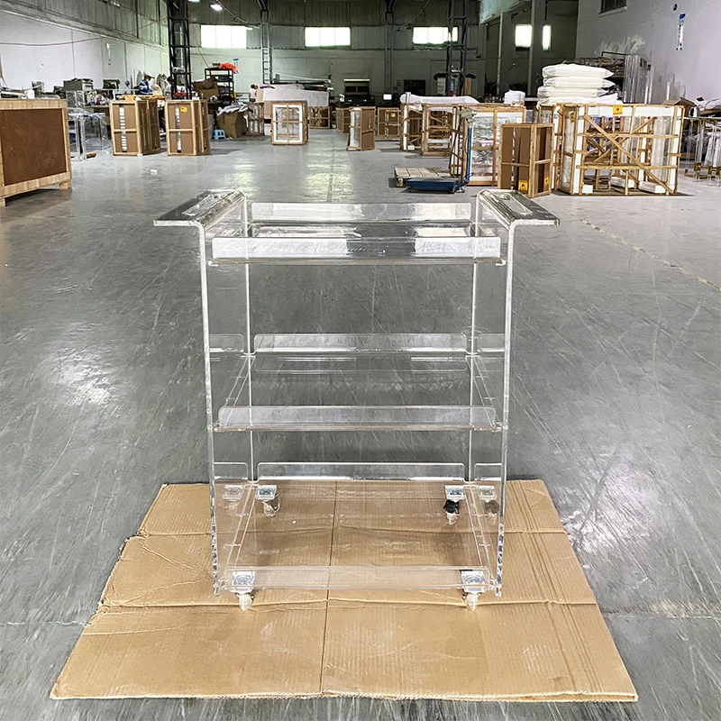 Modern Transparent Acrylic Cart Factory Price Hand Cart with Cleaning Tray for Dining Living Room Hotel Use Acrylic Trolley