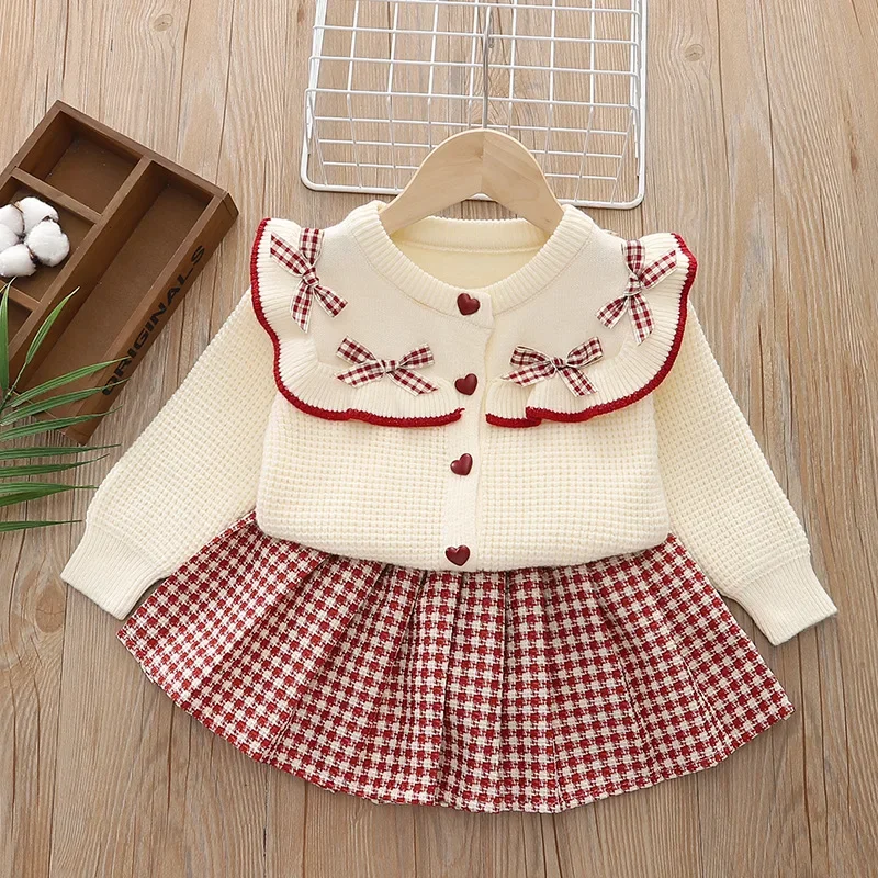 Girls Suits Children 2024 New Autumn Collection Fashion Sweater Top and Skirt Two-piece Set Clothes European Fashion Style