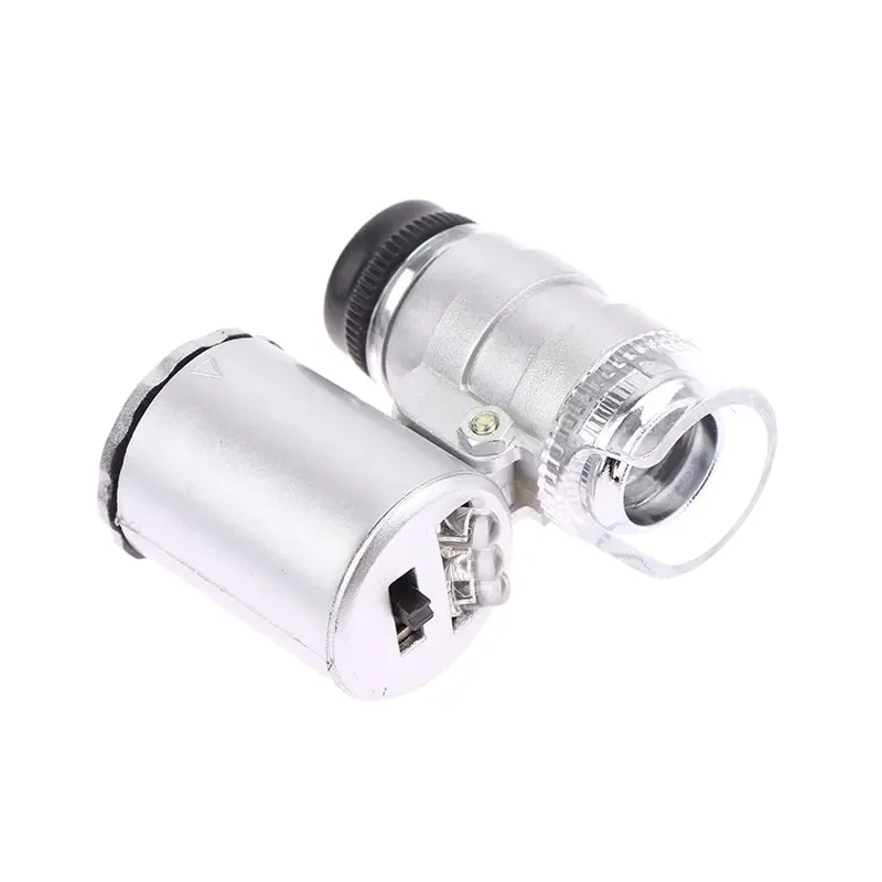 مكبر مجوهرات محمول مع ضوء LED ، عدسة مكبرة صغيرة للجيب ، مكبرة للمجوهرات فوق البنفسجية ، مجهر صغير مضيء ، 60X