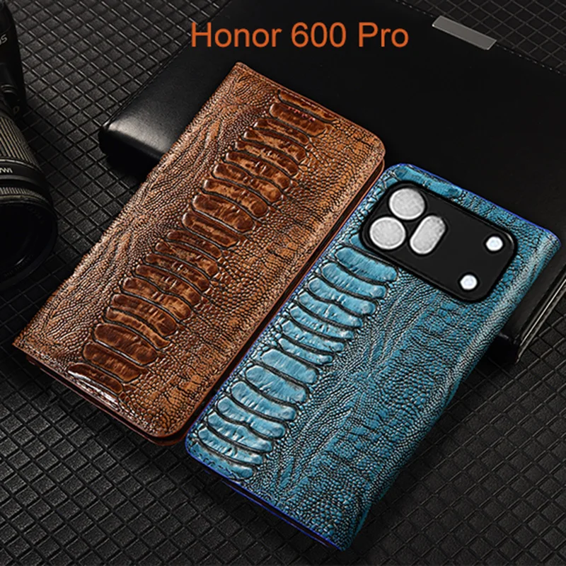 

Ostrich Pattern Genuine Leather Flip Case For Honor 500 600 Pro Lite Phone Cover Card Cases Scratch Proof