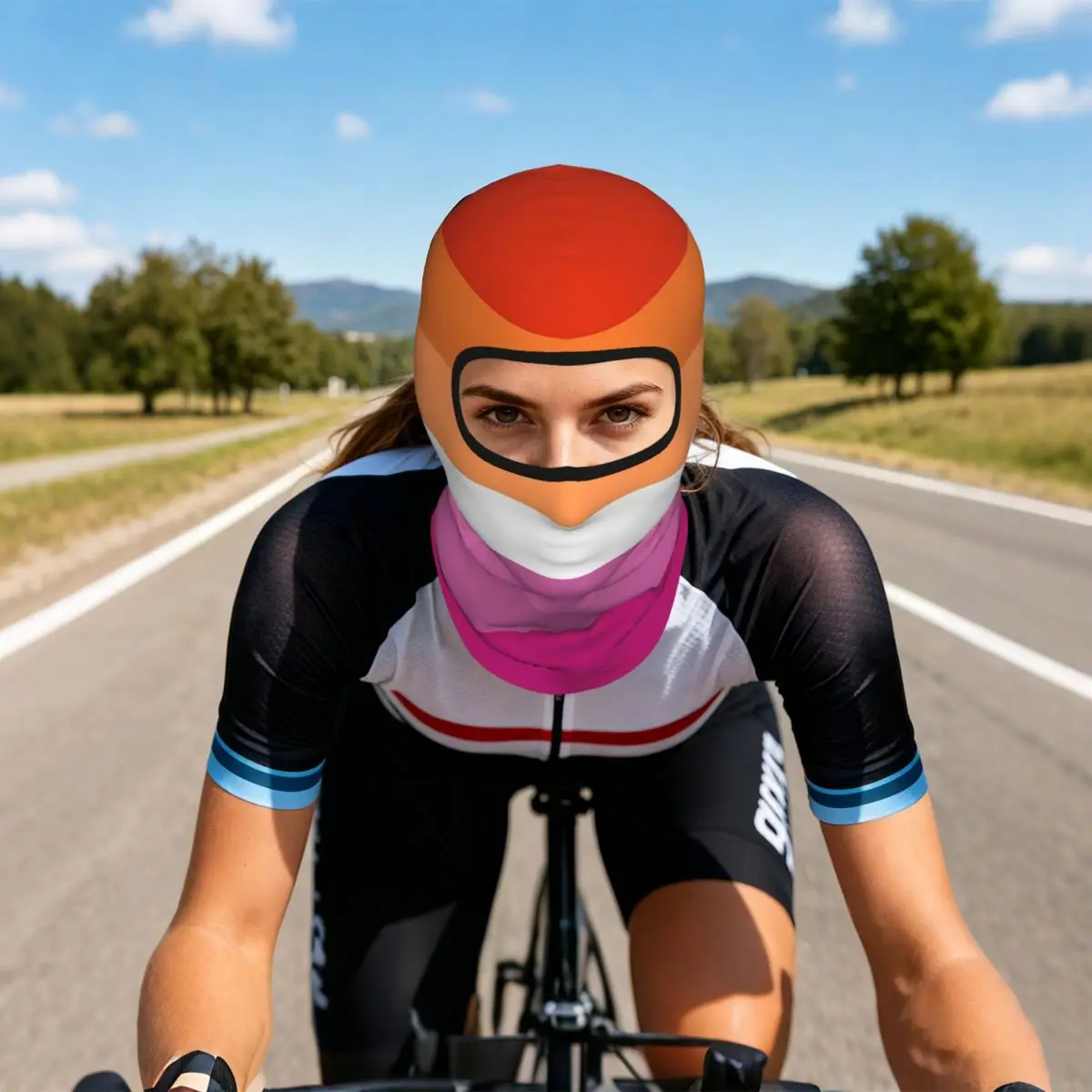 Orange Magenta Lines Lesbian Pride Flag Butch Femme Pride Flag Balaclava Full Face Mask Sun Protection Neck Gaiter For Cycling
