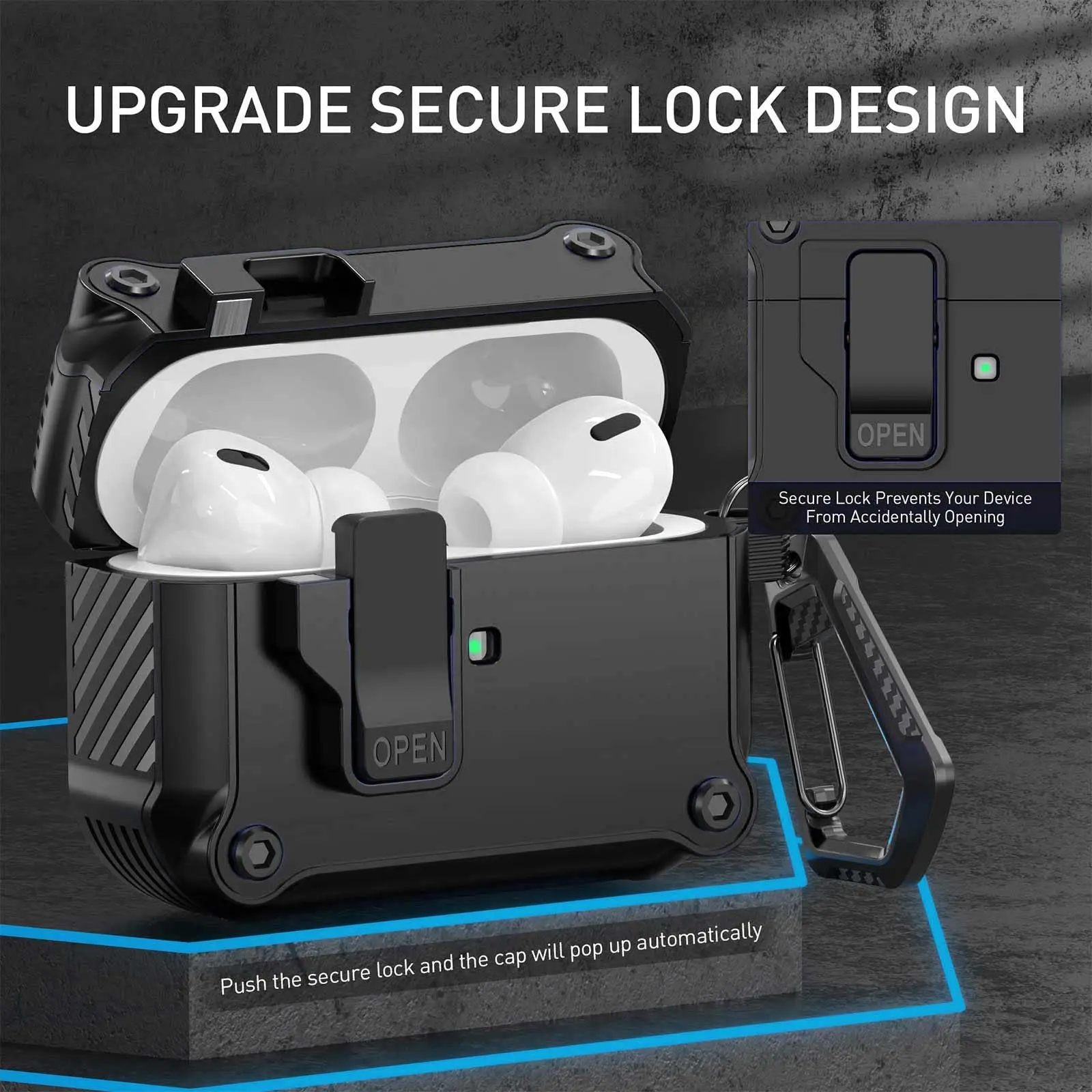 AirPods Pro 3 (2025)用セキュアロックケース 新型自動ポップアップフルプロテクトケース クリーニングキット付き Apple AirPods Pro 3対応