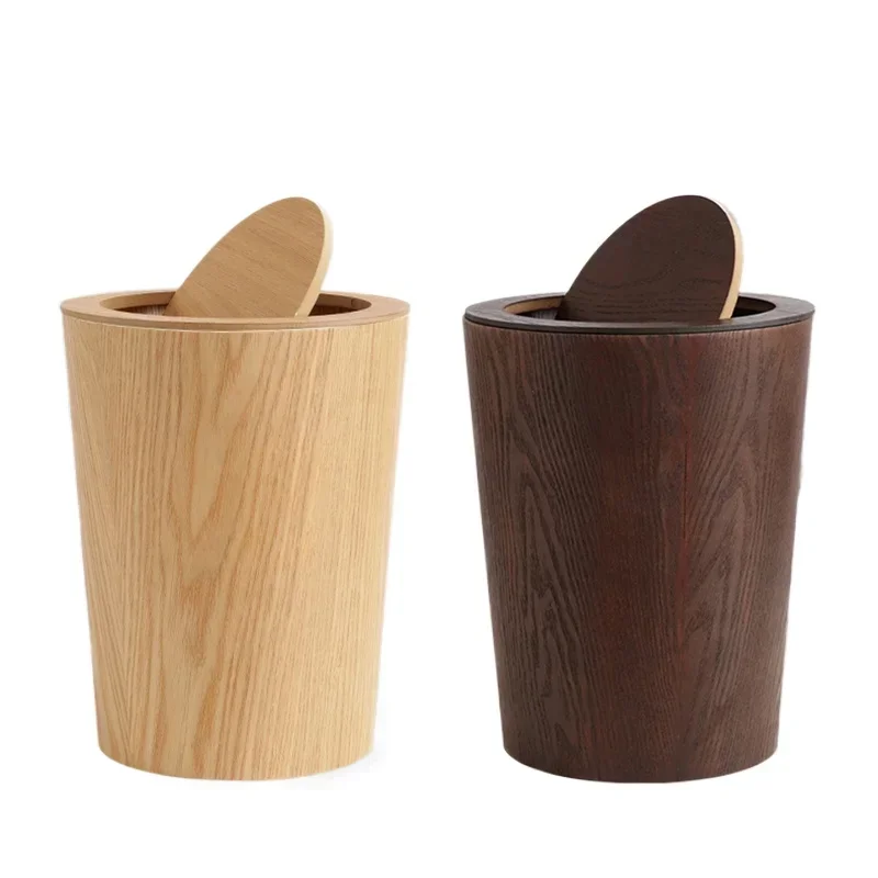 Creative Wooden Trash Can Round Simple Cleaning Tools Garbage Can Home Wastebasket Bathroom Trash Bin Kitchen Waste Storage Bins