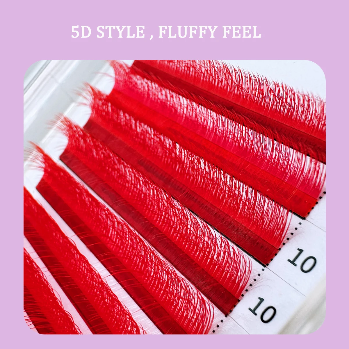 Domi 5D-Stil, farbige Wimpernverlängerung, einfache Fächerwimpern, Rot, Lila, Make-up, falsche Wimpern, gemischt, 8–15 mm, flauschige russische Volumenfächer – Detail 4