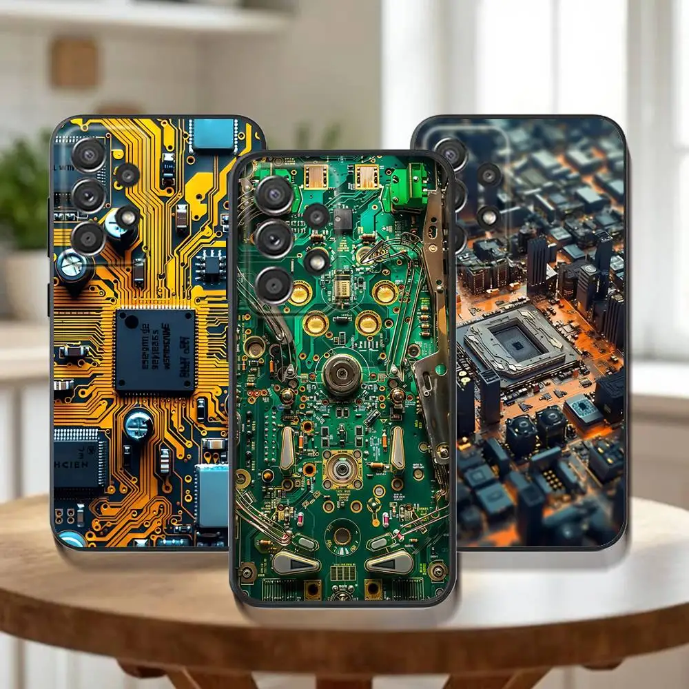 

Circuit Board Phone Case For Samsung Galaxy A73,31,32,72,41,53,52,71,22,5G,Note,J7,8,9 Soft Black Cover