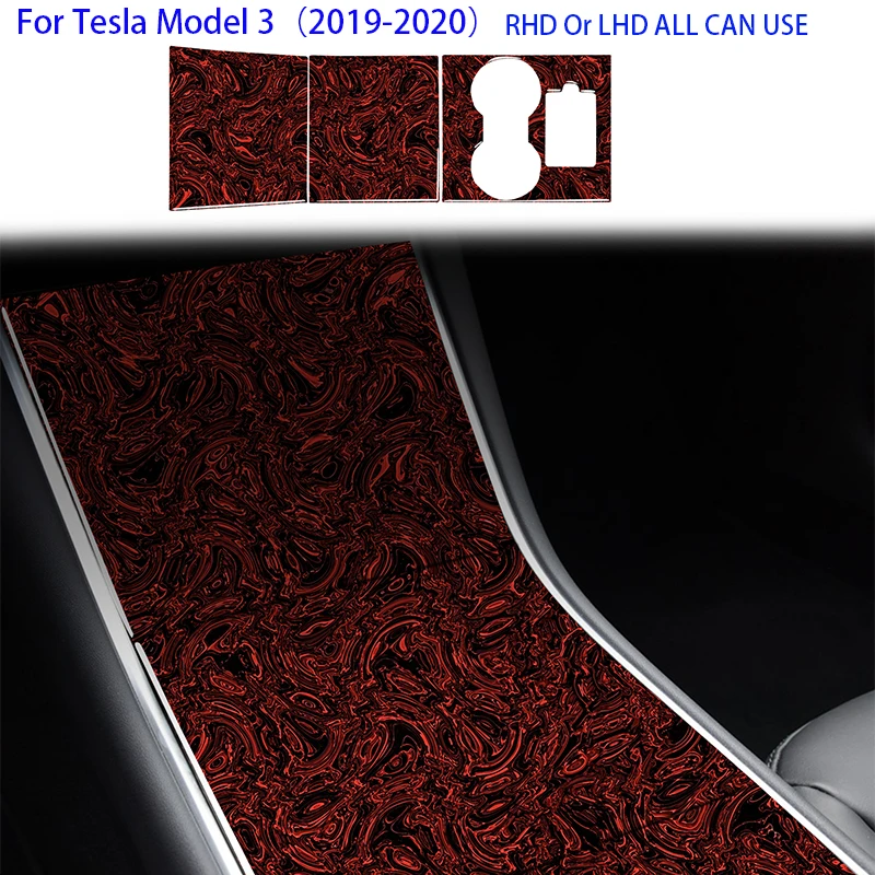 For Tesla Model 3 2016 2017 2018 2019 2020 2021 2022 Accessories Flame Red Interior Gear Dashboard Trim Sticker Car Decoration