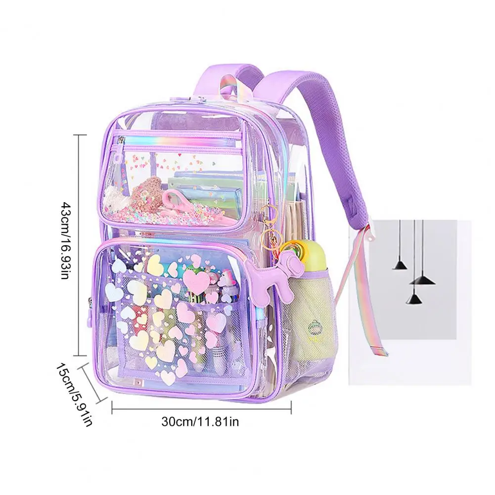 Transparent Backpack for School Waterproof Backpack Waterproof Backpack with Love Heart Prints Main Compartment Front for Boys