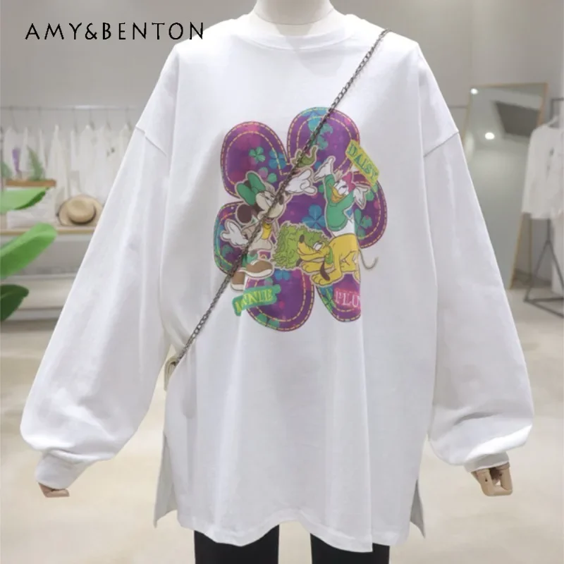 

Popular Polished Thickened Exquisite Cartoon Printing 2024 Autumn Loose Medium And Long-sleeved T-shirt Sweatshirt Women Clothes