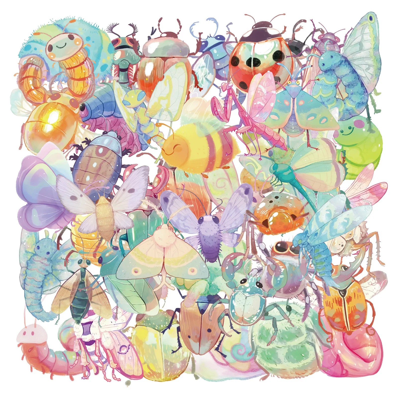 

10/25/50pcs Transparent Watercolor Insects Graffiti Stickers for Waterproof Decor Scrapbook Notebook Water Bottle Phone Laptop
