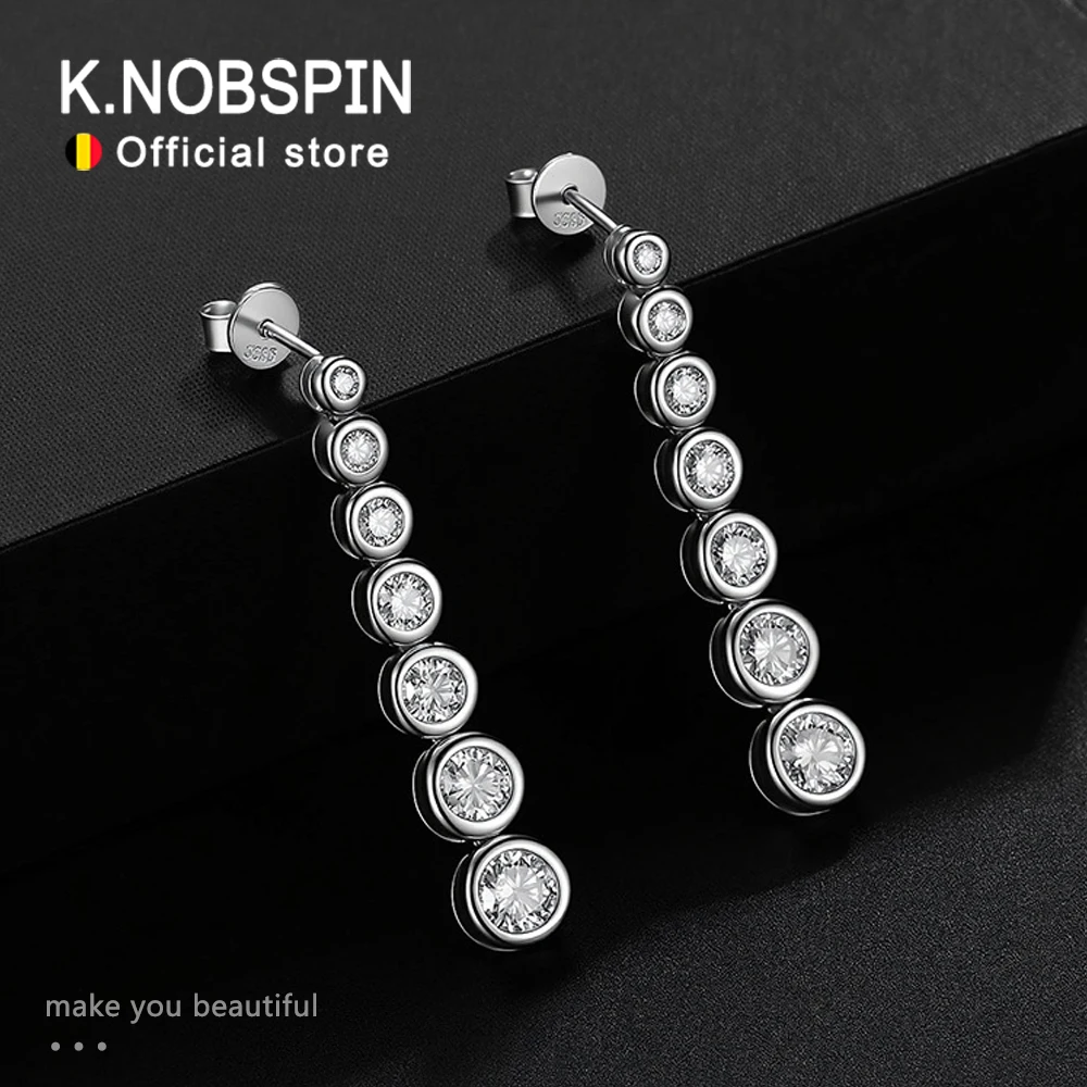 KNOBSPIN D VVS1 Moissanite Pandent Earrings for Women Wedding Jewely with GRA s925 Sliver Plated 18k White Gold Bezel Earring