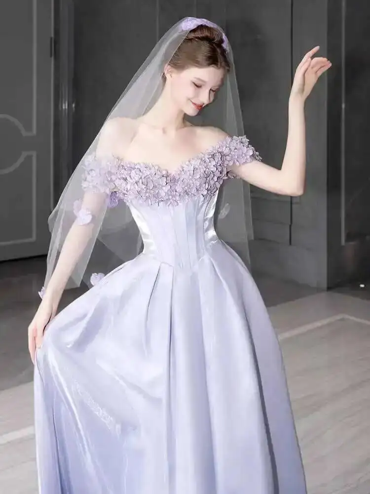 

One Shoulder Evening Gown For Women 2025 New High-end Purple Fugitive Princess Coming Of Age Ceremony Bride Engagement Toast