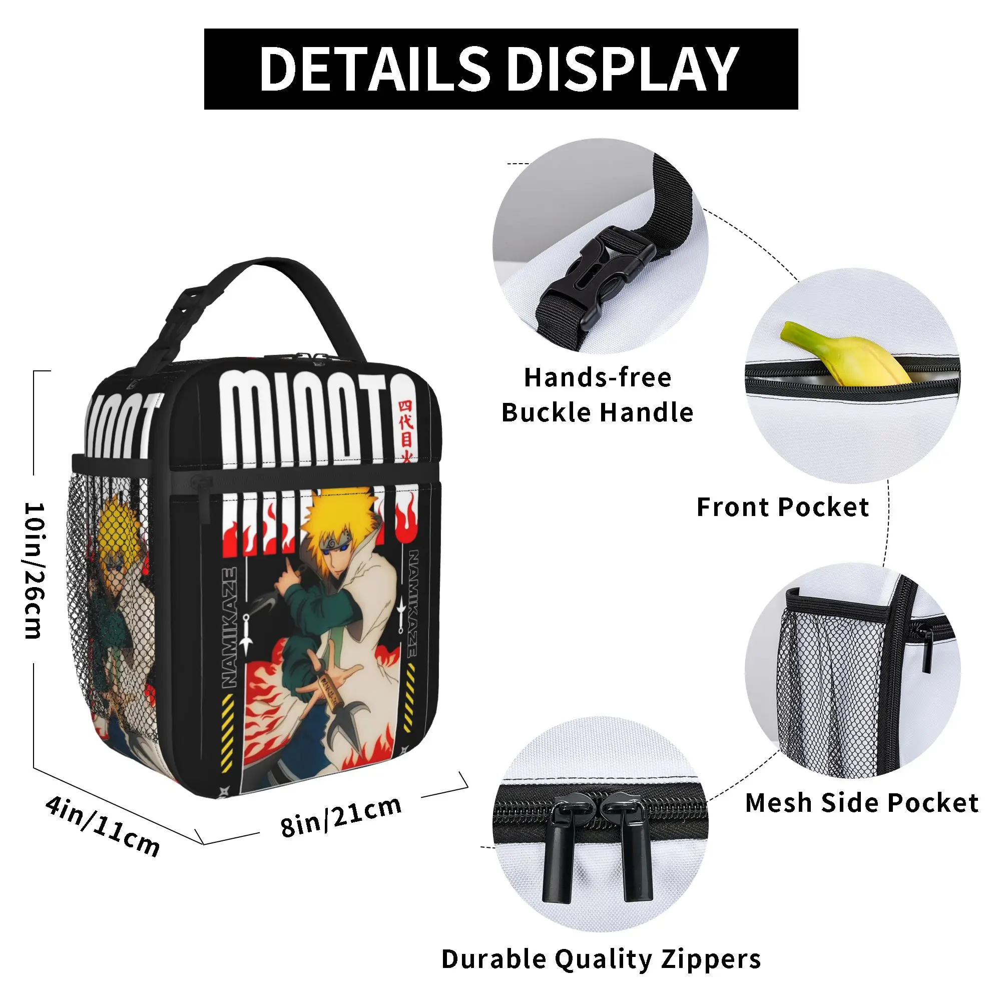 Yellow Ninja Narutoes Anime Insulated Lunch Bags Cooler Bag Meal Container Portable Tote Lunch Box for Men Women College  Picnic view 6